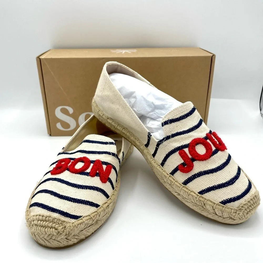 NEW SOLUDOS Bonjour Natural Navy Stripe Espadrilles Size 6